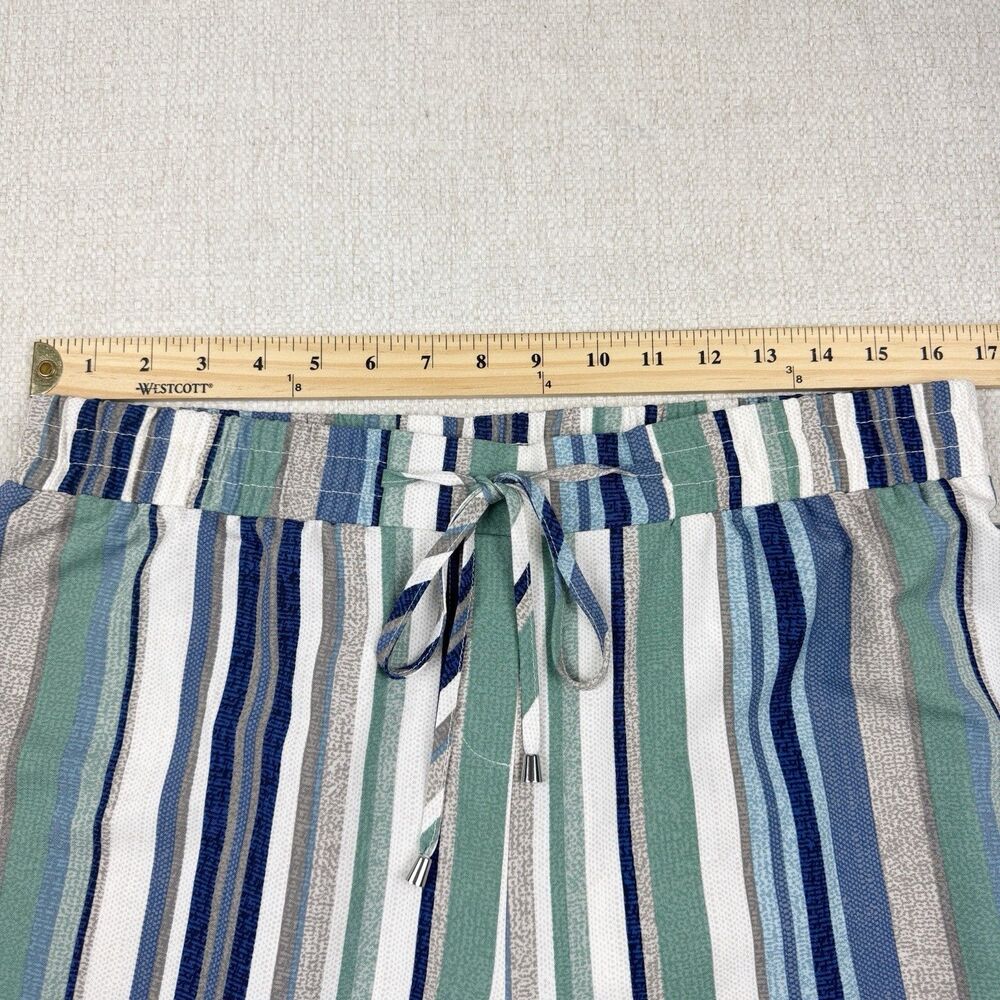 C Est 1946 Women's Blue White Gray Striped Stretch Pull On Wide Leg Pants Large - Picture 11 of 16
